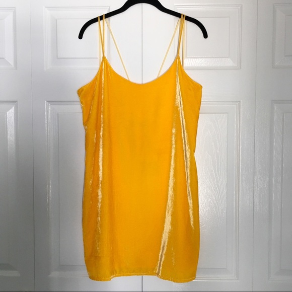 NWT Zara Trafaluc Yellow Crushed Velvet Mini Dress - Picture 2 of 7